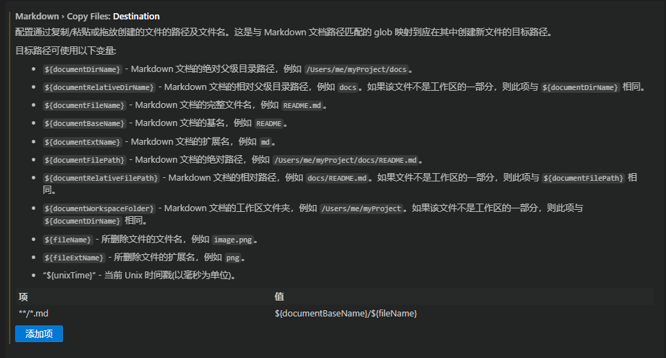 设置->Markdown›Copy Files:Destination